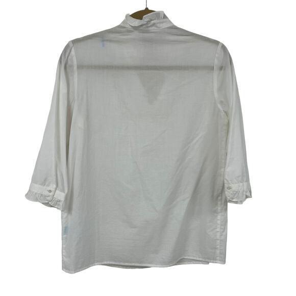 J. McLaughlin Tie Neck Ruffle Collar Embroidery Cut Out Cotton Top White XS ASIS - Picture 7 of 7